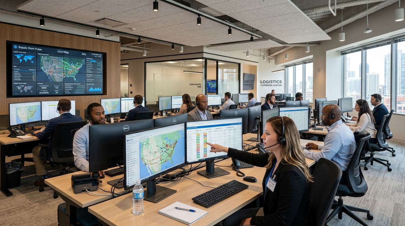 Dispatch team coordinating loads on computer screens