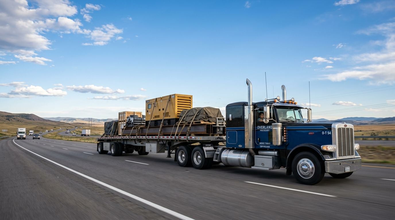 Flatbed semi-truck carrying freight